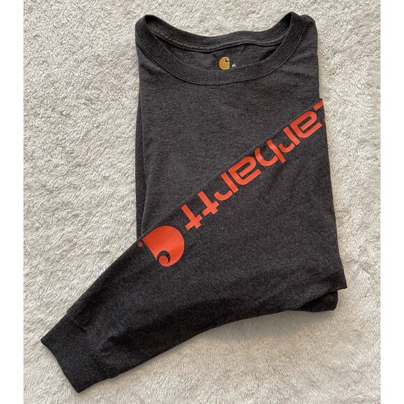 Carhartt Shirt Mens XL Heavyweight T-Shirt Long Sleeve Graphic Spell Out Gray - Picture 9 of 10